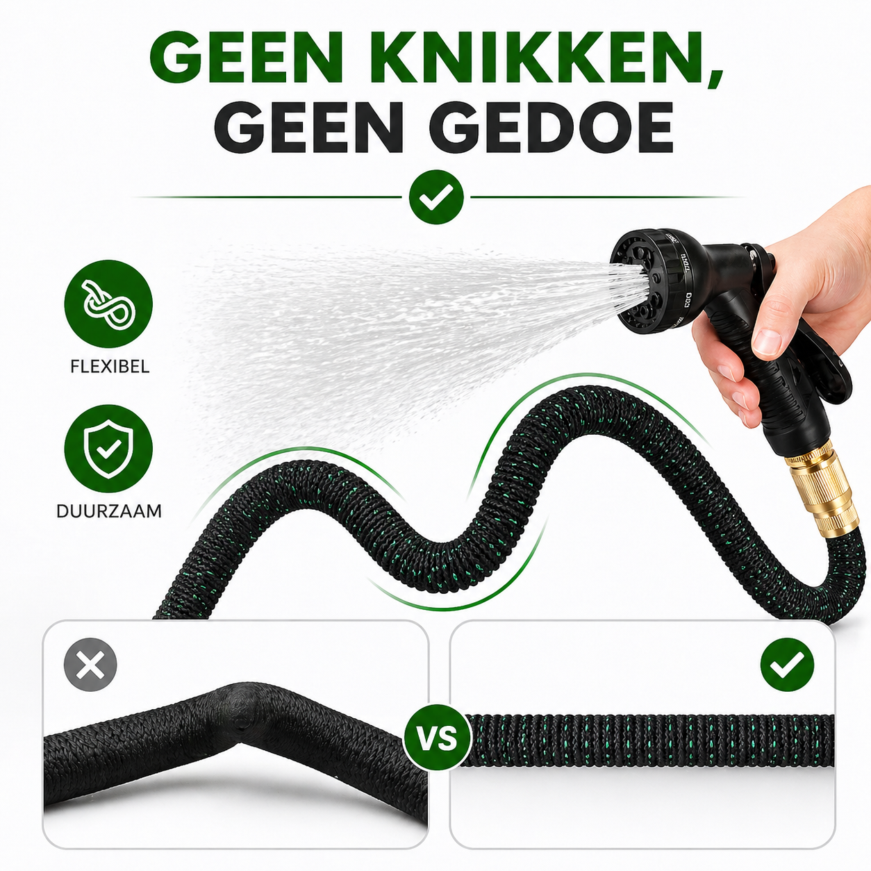 Flexibele Tuinslang 30m met 8 Spray Standen & Messing Koppelingen