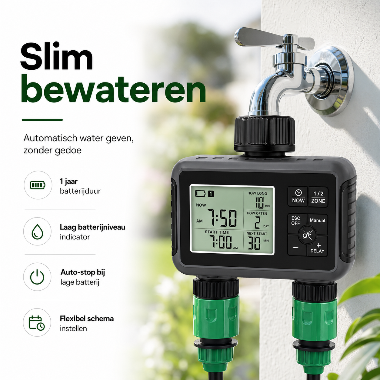 Oscillerende Sproeier met Timer | 16 Sproeikoppen &amp; Dual-Zone Bewatering