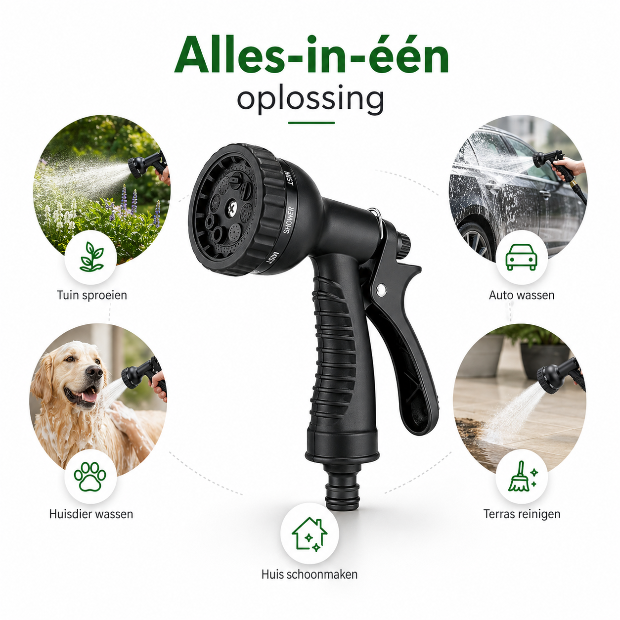 Flexibele Tuinslang 30m met 8 Spray Standen & Messing Koppelingen