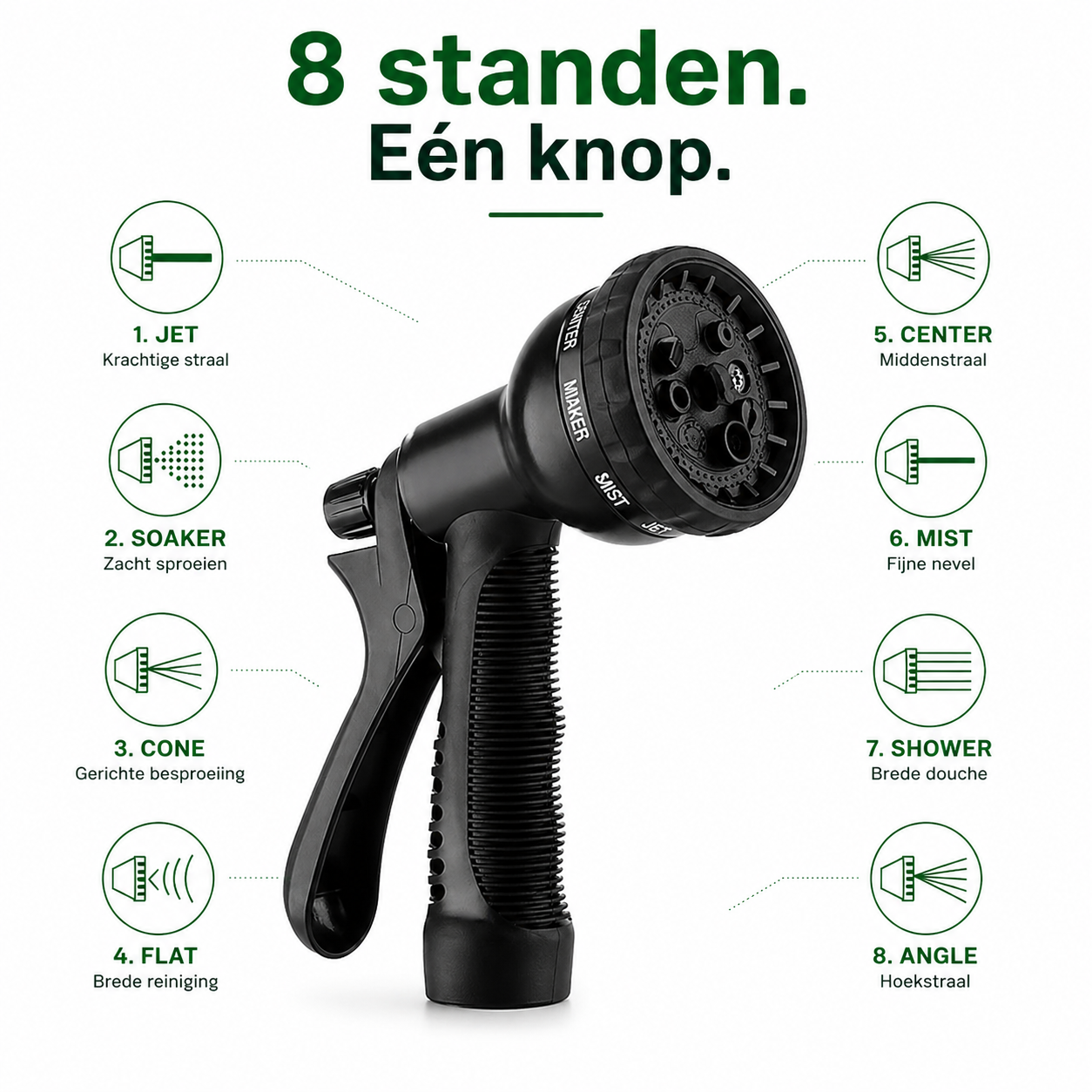 Flexibele Tuinslang 30m met 8 Spray Standen & Messing Koppelingen